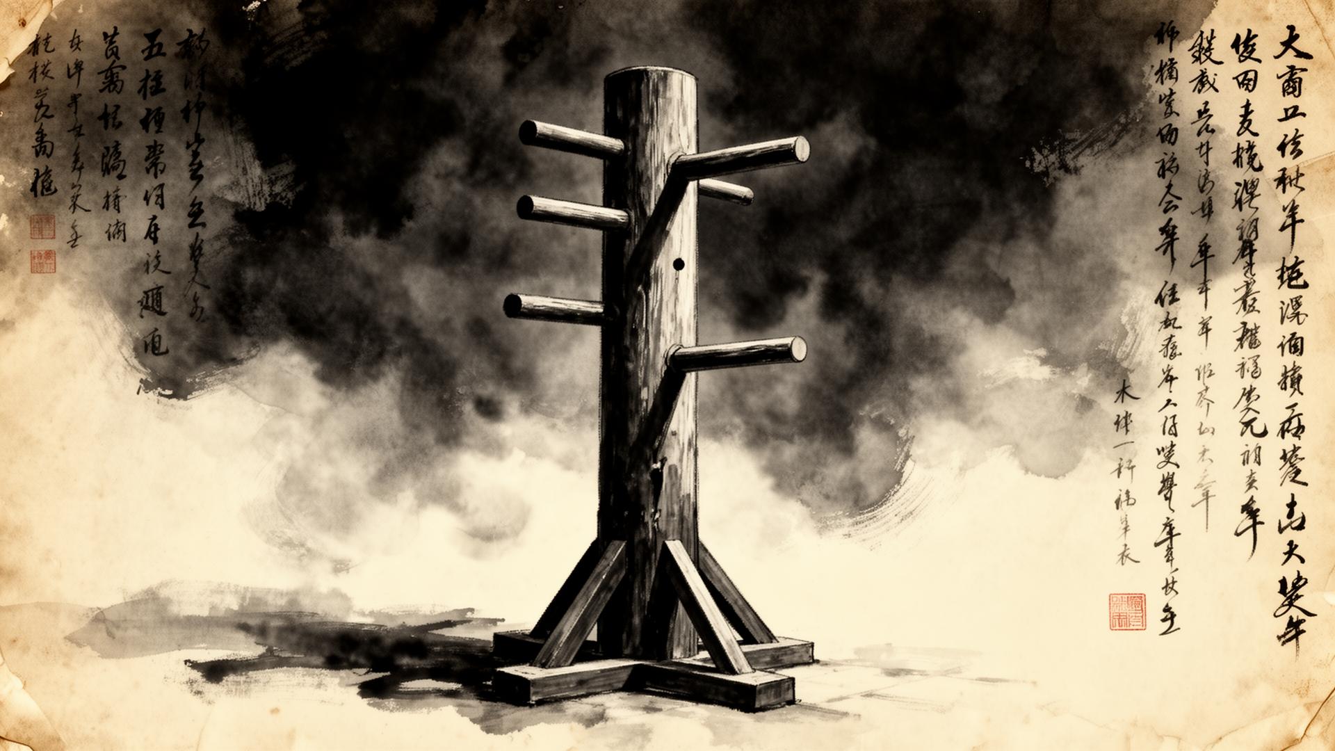 Wing Tsun mok jong wooden dummy ink painting